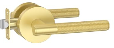 Asidrama Gold-Türgriffe mit Türknäufen für den Innen- und Außenbereich, für Schlafzimmer oder Badezimmer, strapazierfähig, gebürstetes Gold, mit Schlössern für linke und rechte Türen, 1 Packung