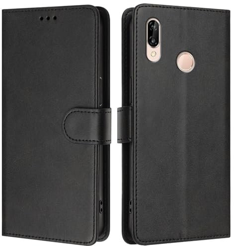 LMFULM® Hülle für Huawei P20 Lite (ANE-LX1, ANE-LX2, ANE-LX3) (5,84 Zoll) PU Leder Case Brieftasche Lederhülle Magnetverschluss Handytasche Stand Ledertasche Flip Cover Holster Schwarz