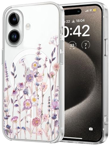 Fzrdohu Kompatibel Mit iPhone 16 Hülle Blumen, Blumendesign, Stoßfestes TPU-Silikon, Weiche Handyhülle i Phone 16 Mädchen, Transparent, Schlank, Elegant, Schönes Muster i16 Hülle Mädchen