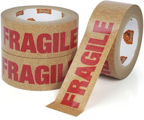TAPEBEAR Fragile Verpackungsband aus Kraftpapier - 50mm x 50m (3 Rollen) -Umweltfreundliches, selbstklebendes Paketband, biologisch abbaubar & plastikfrei