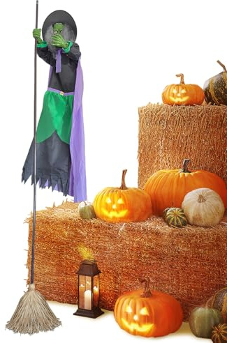 Witch Broom - Stainless Steel+ABS 9.84 Feet | Scary Flying Hover Witch With Voice Control, Yard, Porch - Floating Moving Haunted Dancing Brooms - Flying Witčh Decoration | Halloween Party Decor Prop