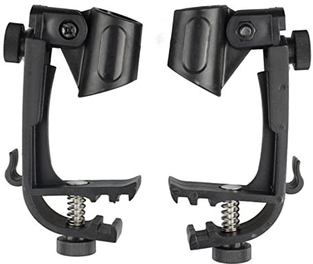 Clips Micro Tambour, 2 Pièces Réglables avec Rotation 180 Degrés Diamètre 22mm Pince Montage Micro Jante pour Batterie Studio Enregistrement Live Musiciens Home Studio