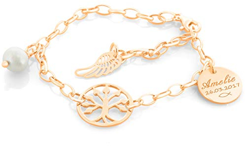 Taufe Armband rosegold für Mädchen Armband 925 Silber zur Taufe mit Gravur Lebensbaum Taufschmuck für Baby und Kinder Taufarmband Größenverstellbar | HANDMADE IN GERMANY