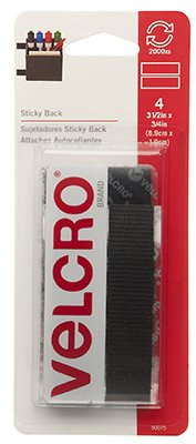 Velcro 90075 3/4 X 3-1/2 Black Sticky Back Fastener Strips 4 Count