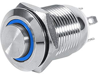 Keenso Auto Momentaner Druckknopf, 4 Polig 1NO 12mm LED Power Druckschalter Wasserdicht 2V/3V 2A Taste(Blau)