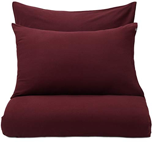 URBANARA Flanell-Bettwäsche Montrose Kissenbezug 100% Baumwolle 80x40 cm in Weinrot