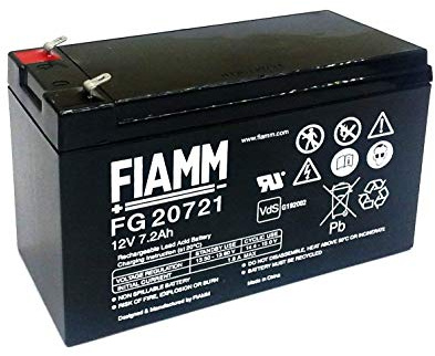 Fiamm Batteria Serie FG 12V Alimentazione di emergenza UPS Collegamento Faston 187 piatta di 4,8 mm (FG20721 Amperaggio 7,2 Ah)