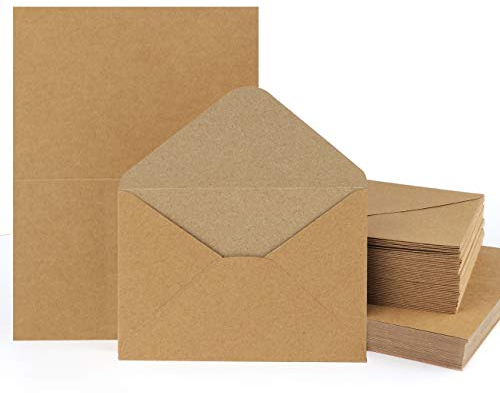 Mocraft 60 Sets Kraftpapier Karten mit Briefumschläge Natur-Braun Umschläge Falt-Karten Klappkarten Kuverts für Geschenk Grußkarten Einladung