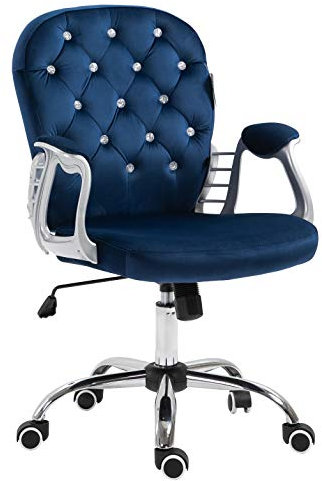 Velvet Diamante Buttoned Swivel Chair with Chrome Feet (Blue)