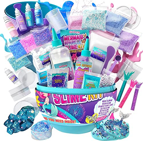 GirlZone Cadeaux pour Filles, Slime Kit Sirène dans Un Oeuf Surprise pour Fille et Enfants Kit de Slime pour Fabriquer du Slime Molleux, Beurre, Foamy, Crunchy et Glow in The Dark!