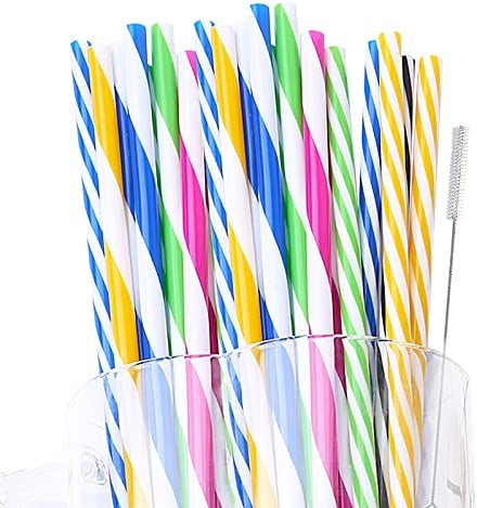 24 PCS Mason Jar Straws Thick Plastic Drinking Straws Reusable Bpa Free Long Drinking Straws for Yeti Tumbler with 1 PCS Cleaning Brush