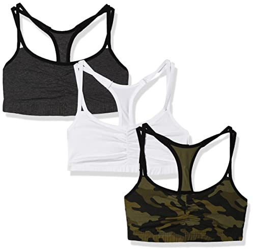 Fruit of The Loom Womens Spaghetti Strap Cotton Pull Over 3 Pack Sports Bra, Camo/White/Charcoal With Black, 40