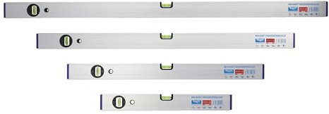 rabo Alu-Magnetwasserwaagen Set M2 – 4-teilig (Längen: 120 cm, 150 cm, 180 cm, 200 cm) – mit starken Magneten, justierbaren Libellen, Aluminium-Hohlprofil, 0,5 mm/m Genauigkeit, Made in Germany