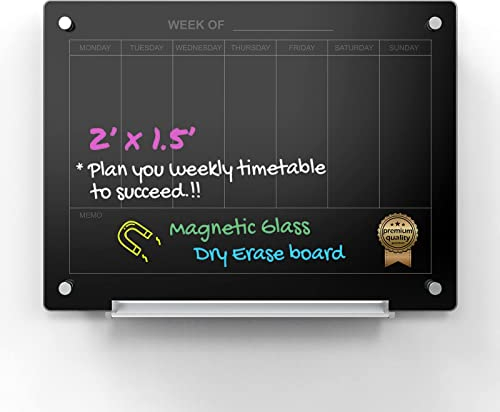 Audio-Visual Direct Magnetisches schwarzes Glas trocken abwischbare Tafel (60 x 4,8 cm, Kalender) Schwarz