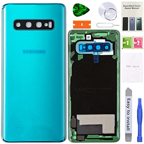 XFU Akkudeckel Backcover für Samsung Galaxy S10 G973F Original Rückseite Glas Batterieabdeckung Ersatz Reparatur Set Mit Kameraobjektiv,Kleber,Werkzeuge,Reparaturanleitung,Handyhülle(Prism Grün)