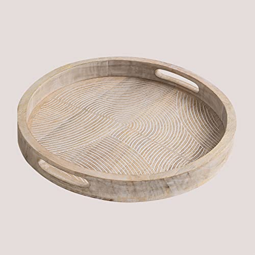 SKLUM Deko-Tablett aus Mangoholz (Ø38 cm) Diborna Weißes Vintage-Holz
