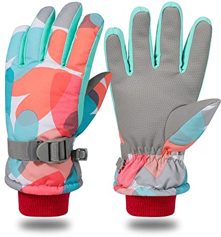 TAGVO Kids Ski Waterproof Gloves,Winter Warm Windproof Snow Mitten For Childs, Girls Boys Cold Weather Gloves,Toddler Gloves For Outdoor Activities Sledding Snowboard Skating