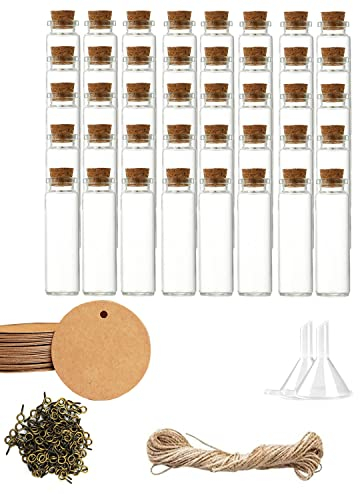 Reagenzglas mit korken 40 Stück,20ML Mini Glasflaschen Kit,Mit Etikett,Hanfseil,Trichter und Schrauben,Verwendet für die Herstellung von kleinen Geschenken, Hochzeitsfeierdekorationen, Gewürzgläser