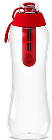 DAFI Borraccia con filtro da 0,3 l, colore rosso, senza BPA, con filtro per acqua, borraccia sportiva con acqua filtrata per viaggi, bottiglia filtro esterno + filtro a carbone attivo