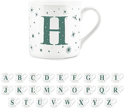 Purely Home Letter H Star Mug - Bone China White Coffee/Tea Present Gift - Alphabet Letter Mug with Stars in Teal Green Blue