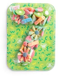 Gommy's Factory, Party Numbers nº 7 SIN GLUTEN. Tarta de gominolas para cumpleaños y celebraciones con forma de números. 500g chuches