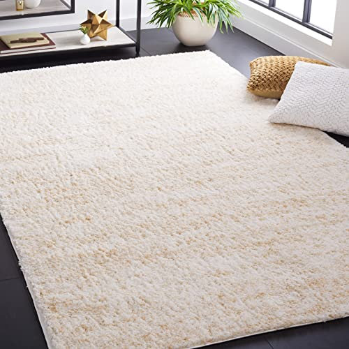 SAFAVIEH Zottelig Teppich für Wohnzimmer, Esszimmer, Schlafzimmer - Berber Shag Collection, Kurzer Flor, Creme, 152 X 229 cm