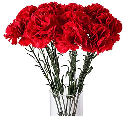 Katutude 10 Stück Künstliche Nelke Gefälschte Seide Nelke Blumenstrauß Realistische Nelken Blumenarrangements Tischdekoration Hochzeitssträuße für Party Home Decor