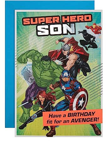 Hallmark Birthday Card for Son - Marvel Superheroes Design with Activity