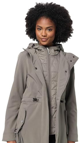 MARIKOO Damen Softshell Mantel Übergangsjacke mit Kapuze B965 [B965-Mo-Presa-Dark-Grey-Gr.3XL]