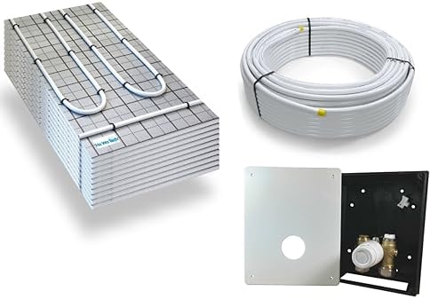 Warmwasser Tackerplatte Fußbodenheizung HoWaTech TAC Komplett Set 5/10m² Dämmplatte 20mm EPS WLG 045 DES und RTL Regelbox, Heizfläche:10.00m²