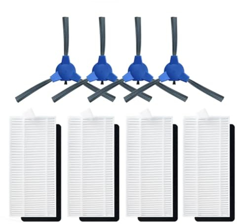Donkivvy Lot de 8 brosses latérales HEPA compatibles avec aspirateur robot Venga VG RVC 3000 3001 – 4 filtres HEPA, 4 brosses latérales