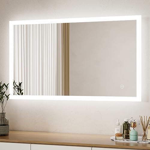 Boromal LED Badspiegel mit Beleuchtung 100x70cm Badezimmerspiegel Badezimmer Wandspiegel 3000-6500K 3650LM Kaltweiß Neutral Warmweiß Lichtspiegel mit Touch Schalter + 3 Lichtfarbe Dimmbar