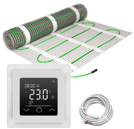 Elektrische Fußbodenheizung HoWaTech Basic für Renovierung Komplett Set TWIN Heizmatte 100 W/m² inkl. Thermostat WLAN WIFI Touch weiß, Heizfläche:2.50m²