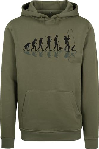 Baddery Geschenke für Männer : Pullover : Angler Evolution - Kapuzenpullover für Herren - Angelkleidung Angel Zubehör (Olive 3XL)