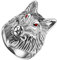 JewelryWe Ring Herren Wolf Kopf: Silber Edelstahl Wolfskopf Herrenring mit roten Augen Gothic Biker Rocker Männer Band Bandring mit Gravur Größe 70