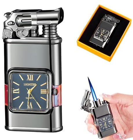 HFDHD Windfestes Feuerzeug, Vintage-Uhrenlünette, Jet-Flame-Taschenlampe, Cooles, einzigartiges, winddichtes Vintage-Feuerzeug für Outdoor, Camping (Black,D)