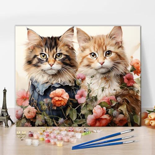 TISHIRON Kits de pintura por números para adultos, gatos adultos, pintura por números, kits de pintura para principiantes por números en lienzo DIY pintura acrílica simple por números oficina
