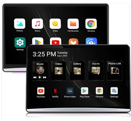 flatpincololee 13.3 Inch 2G+32G Car DVD Player with Headrest, Portable Car TV for Back Seat with HDMI IN/HDMI OUT, 16:9 IPS Touchscreen, Support 1080P Video/W-i-F-i, Android 11, with USB/TF interface