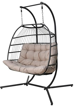 Garden Store Direct Single or Double Folding Hanging Cocoon Egg Chair Swing Seat - Indoor or Outdoor - Perfect for Patio, Garden Deck or Balcony (Double Cocoon)