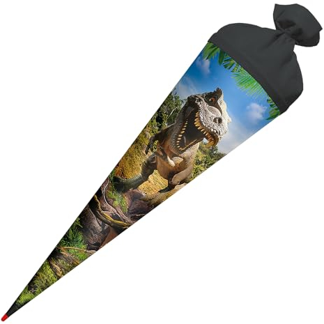 ROTH Schultüte Tyrannosaurus 70 cm groß, runde Zuckertüte mit Filzverschluss, Geschenkverpackung zur Einschulung