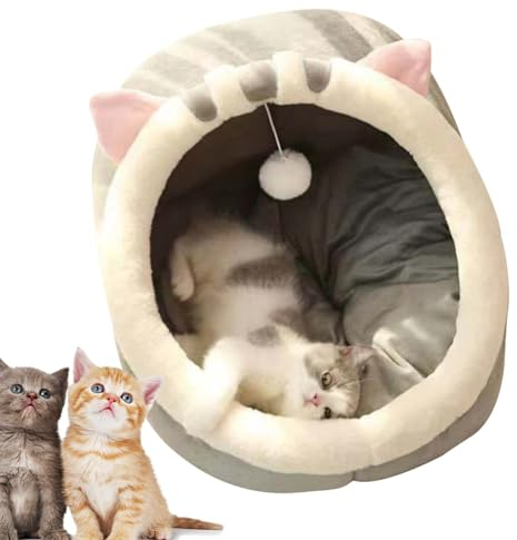 Xeihuul Cuccia per gatti – Letti per gatti per interni, cuccia semichiusa per animali domestici con giocattolo appeso e batuffolo di cotone, casa lavabile per animali di piccola taglia