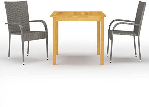 Iiaky 3-TLG. Garten-Essgruppe Grau Gartengarnitur Essgruppe TerassenmöBel AußEn - 3067691