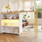 Huayz Mesa de bar extensible con espacio de almacenamiento, mesa de bistró telescópica móvil con LED, mesa alta de cocina, isla de cocina, mesa de comedor, 138-204 x 39 x 105 cm