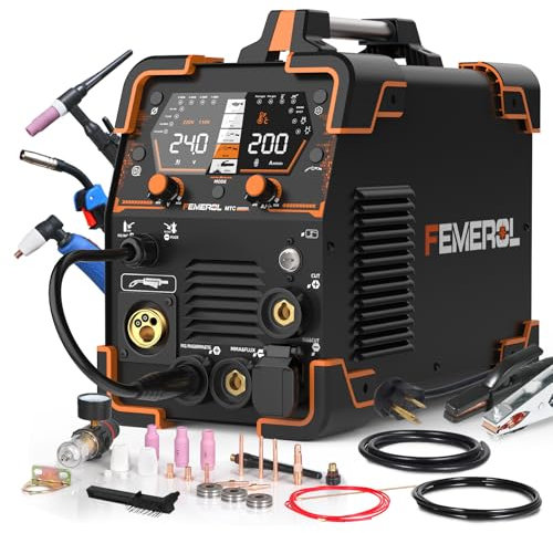 FEMEROL Plasma Cutter Saldatore Combo Gas MIG/Gasless MIG/HF TIG/Stick/CUT/SPOT 6 in 1 Saldatrice Saldatura Alluminio 110/220V Dual Voltage Multi Processo Saldatore