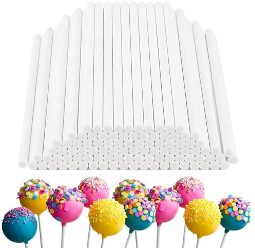 TRKETK 100 Stück Cake Pop Stiele, Lolli Stiele Weiße Cake Pop Stiele aus Papier Runde Cake Pops Stiele 10 cm Papier Lollipop Sticks Cakepopstiel Cakepop Stiel für Süßigkeiten, Kekse und Desserts