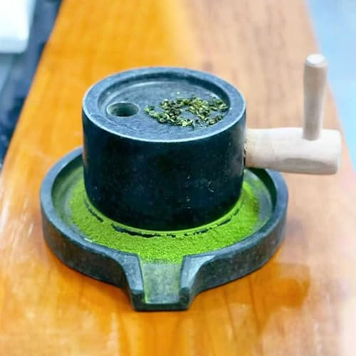 Vibeo Mulino a Pietra Piccolo Macinacaffè a Manovella per Polvere di Matcha, Mulino per Cereali in Pietra Blu Rimovibile per Cucina Domestica, Macinacaffè per Cereali Secchi/Umidi per Spezie di Riso