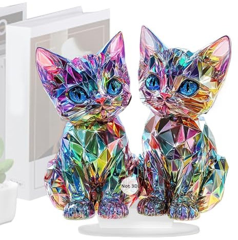 shjxi Colorful Cat Statue, Handcrafted Multicolor Cat Figurine, Decorative Cat Sculpture for Home and Offices, Unique Artistic Cat Decor, Vibrant Resin Cat Ornament for Shelves or Desk
