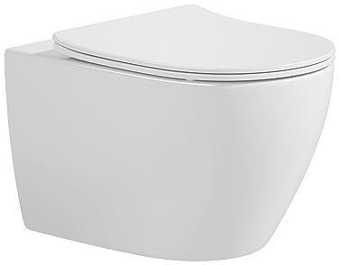 ADOB, spülrandlose WC Keramik TORNADO Hänge WC Toilette wandhängend 5 Liter wassersparend Wirbelspülung mit passendem WC Sitz mit Absenkautomatik, inkl. Schallschutzmatte, Toilette, Kloschüssel, 28021