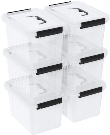 Ordate 6-Pack Clear Plastic Storage Bins with Lids, Plastic Storage Latch Box, 6 L