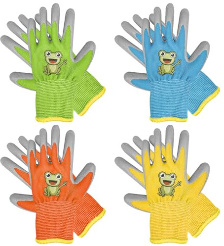 Nicphyn 4 Paar Arbeitshandschuhe für Kinder 5-7 Jahre, Gartenhandschuhe, Handschuhe, Kinderhandschuhe, Schutzhandschuhe mit Handflächenbeschichtung für Tägliche Hausarbeit, Outdoor-Aktivitäten